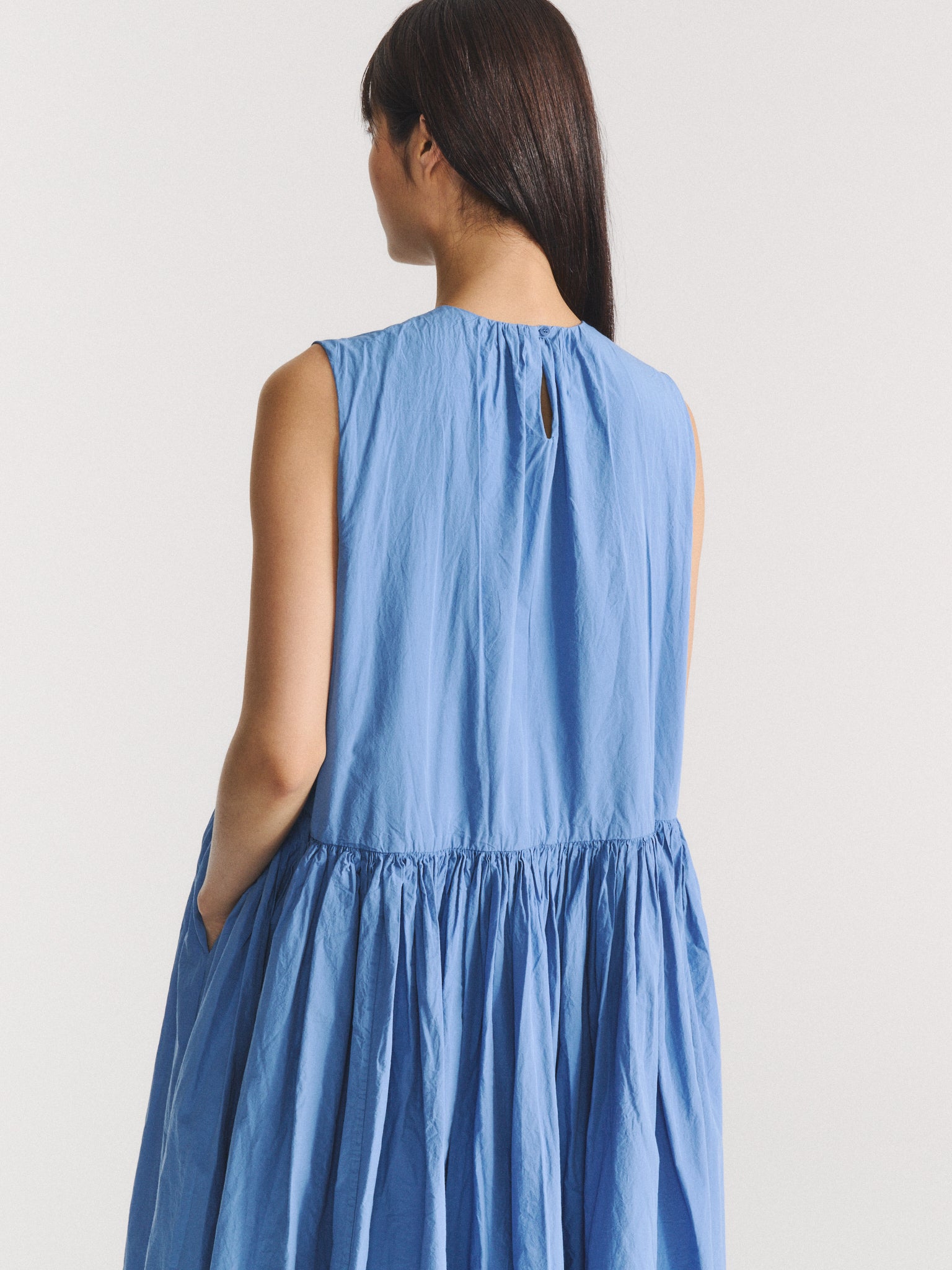 ROBE POMME RUCHEE - POPELINE CHALK - BLEU LEGER