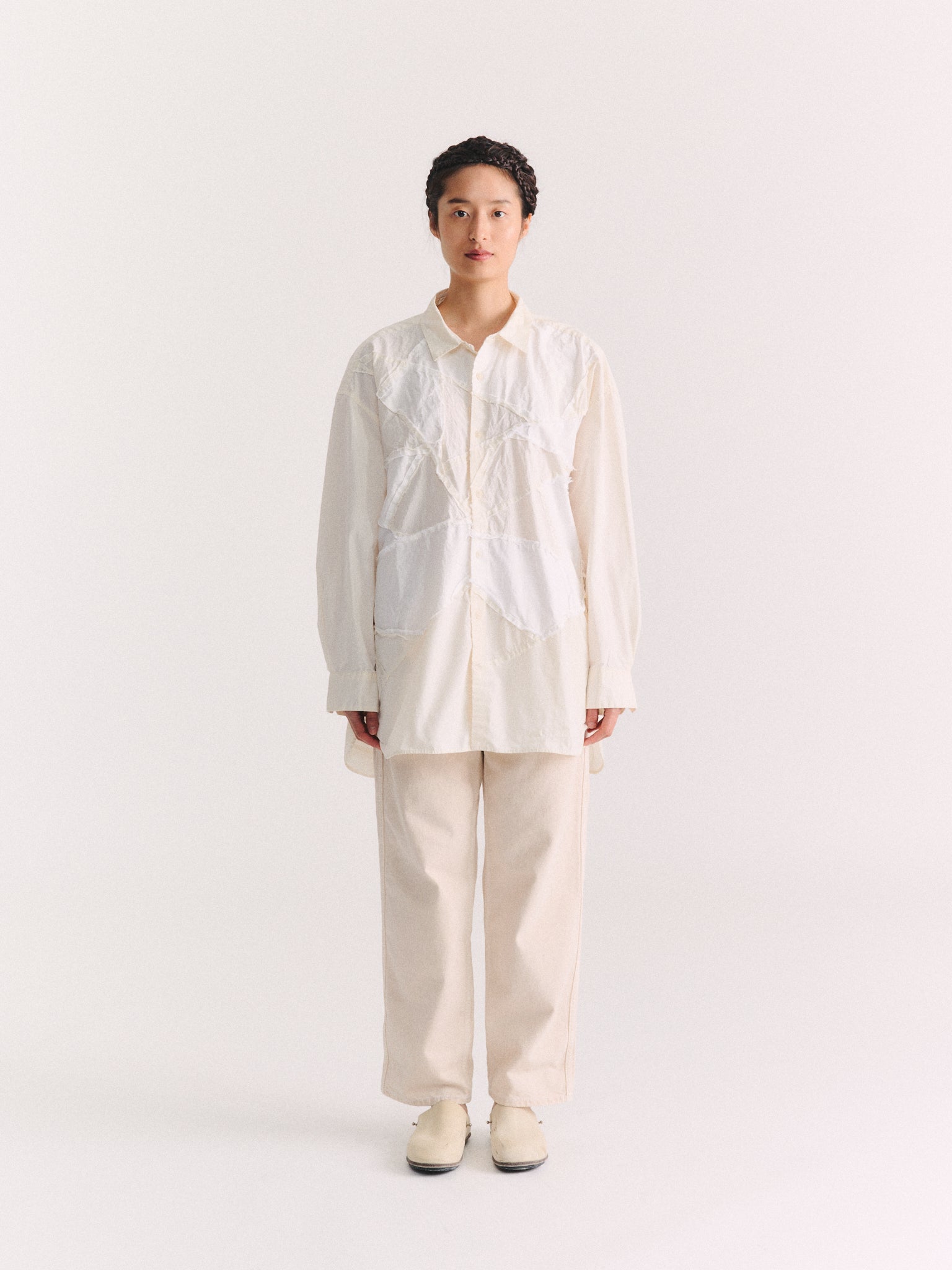 HAMNET FLOWER PATCHWORK SHIRT - MIX FABRIC - WHITE