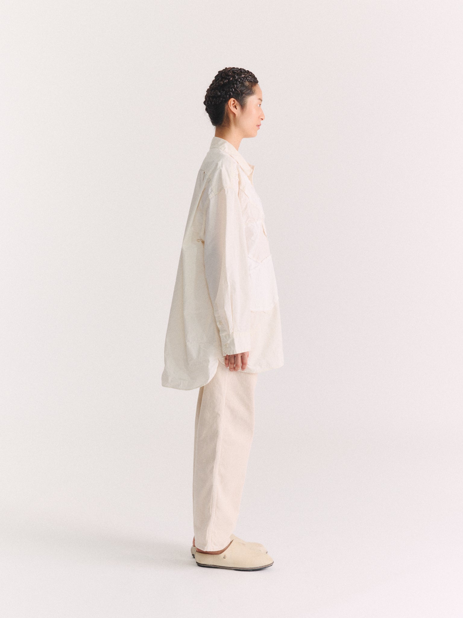 HAMNET FLOWER PATCHWORK SHIRT - MIX FABRIC - WHITE