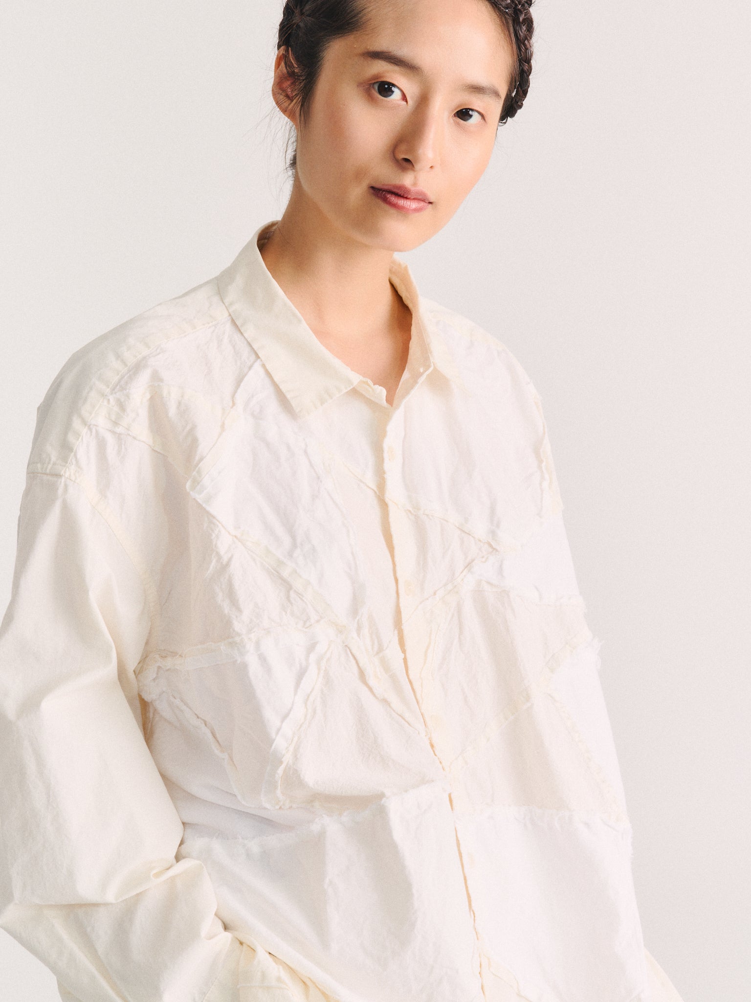 HAMNET FLOWER PATCHWORK SHIRT - MIX FABRIC - WHITE