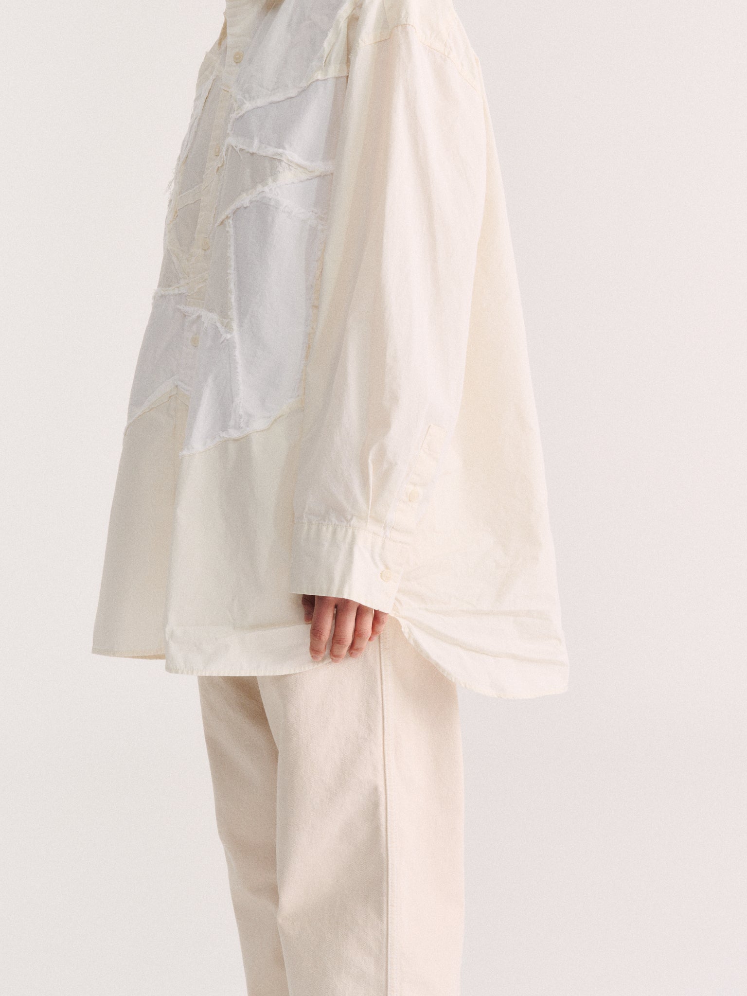 HAMNET FLOWER PATCHWORK SHIRT - MIX FABRIC - WHITE