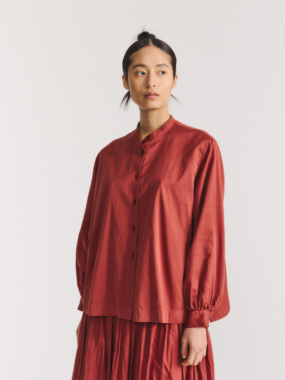 BIGGY GRANDAD SHIRT - TWILL COT SILK - BRICK