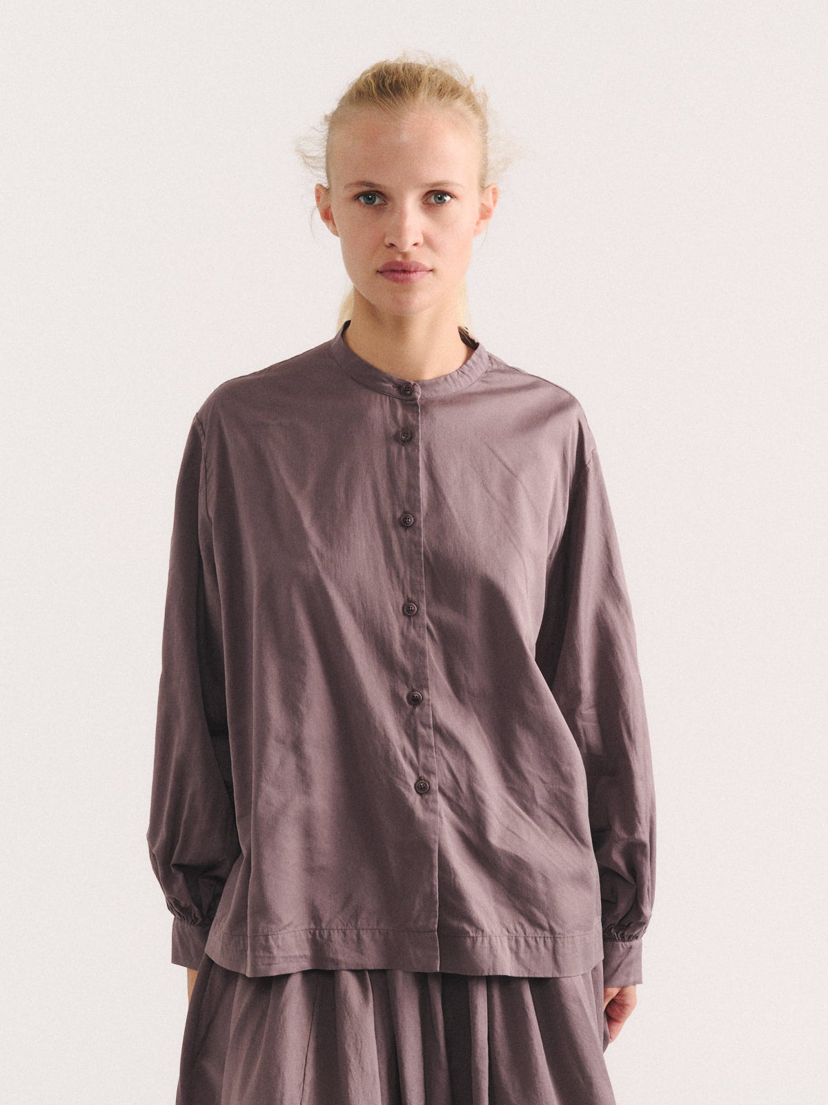 BIGGY GRANDAD SHIRT - TWILL COT SILK - CLAY