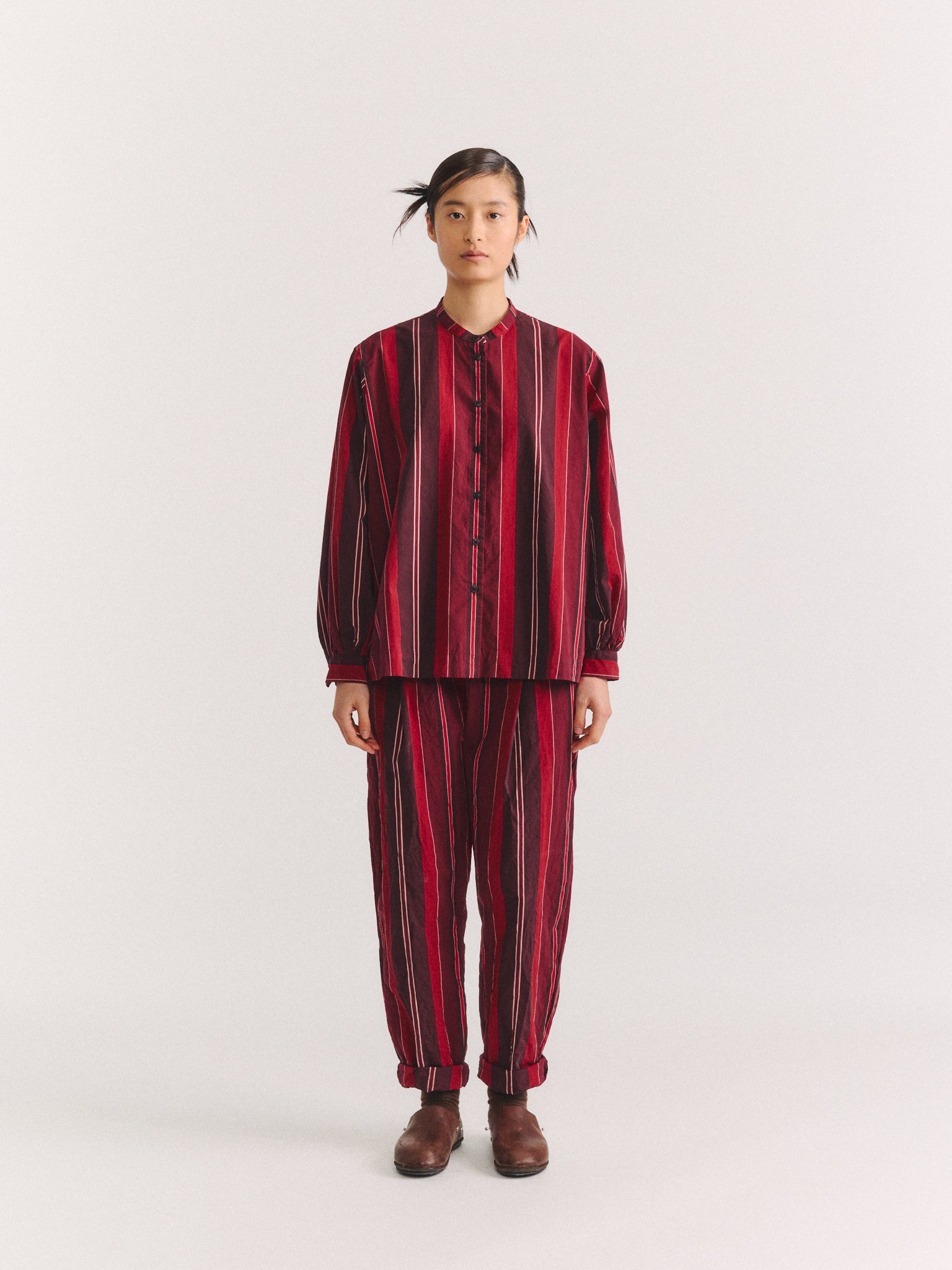 BIGGY GRANDAD SHIRT - PAPER COT STRIPE - REDS STRIPES