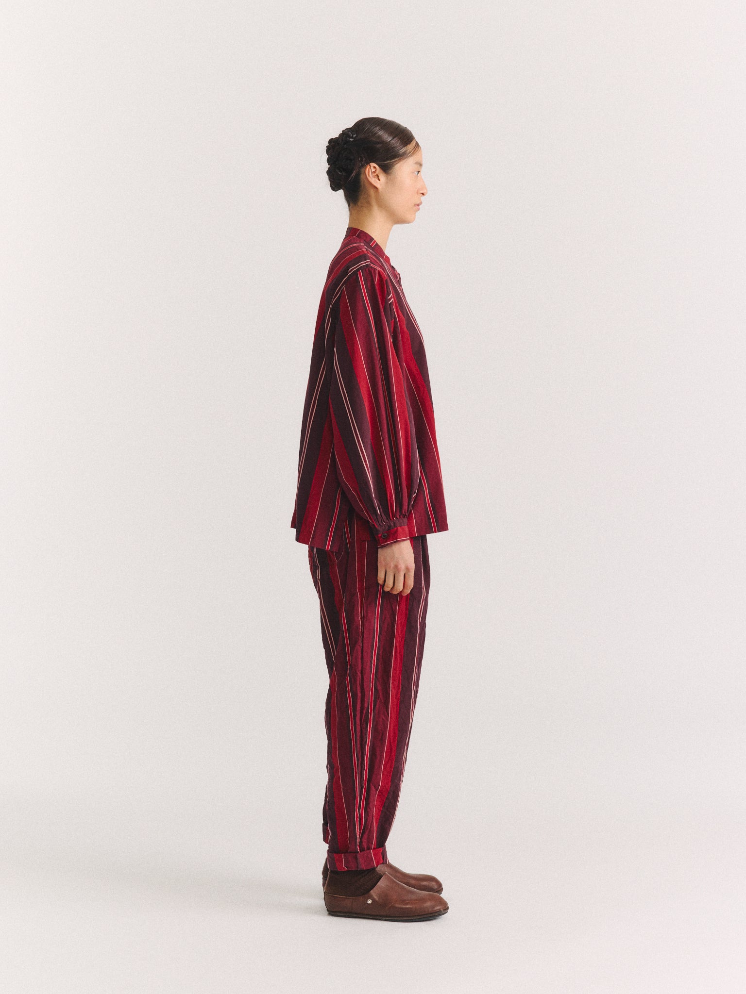 BIGGY GRANDAD SHIRT - PAPER COT STRIPE - REDS STRIPES