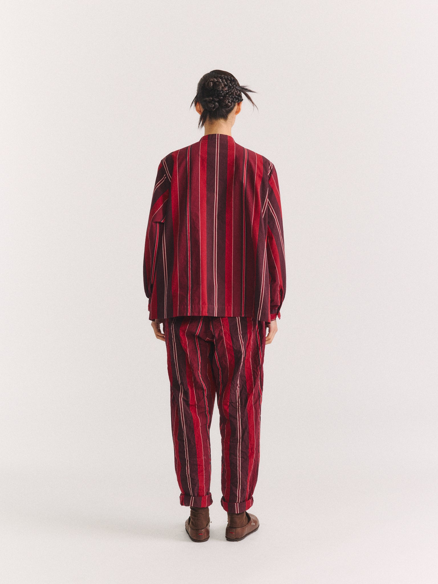 BIGGY GRANDAD SHIRT - PAPER COT STRIPE - REDS STRIPES