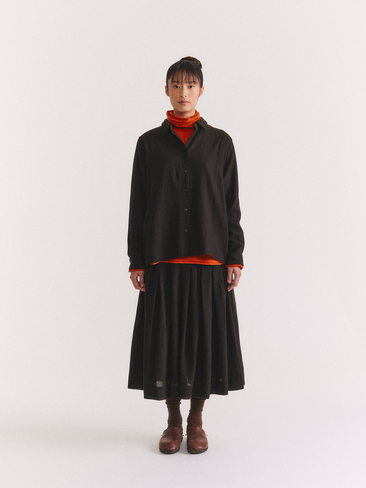 MARIA SHIRT - OPEN WEAVE - DARK BROWN