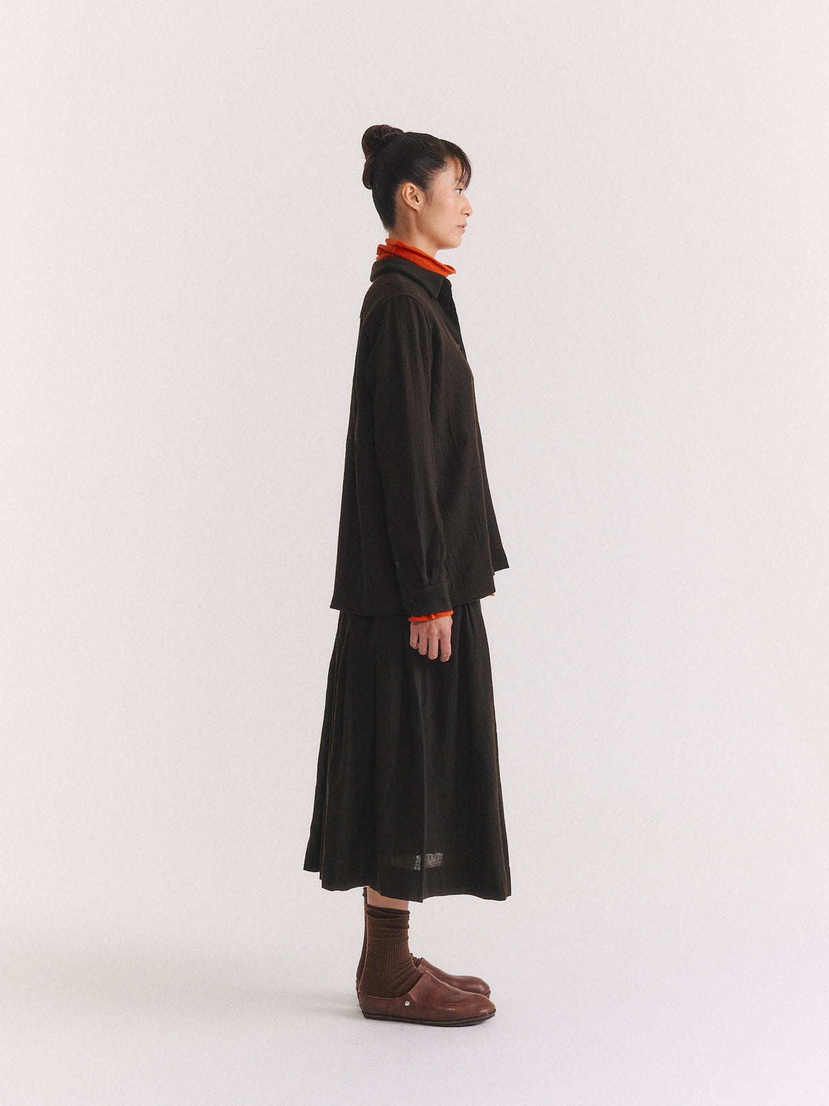 MARIA SHIRT - OPEN WEAVE - DARK BROWN