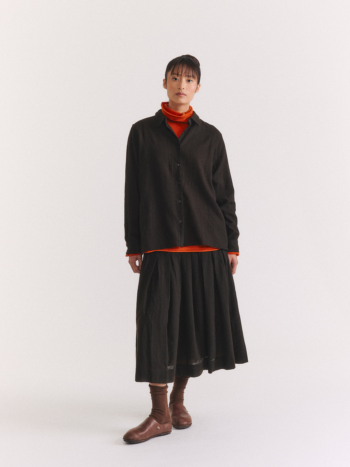 MARIA SHIRT - OPEN WEAVE - DARK BROWN