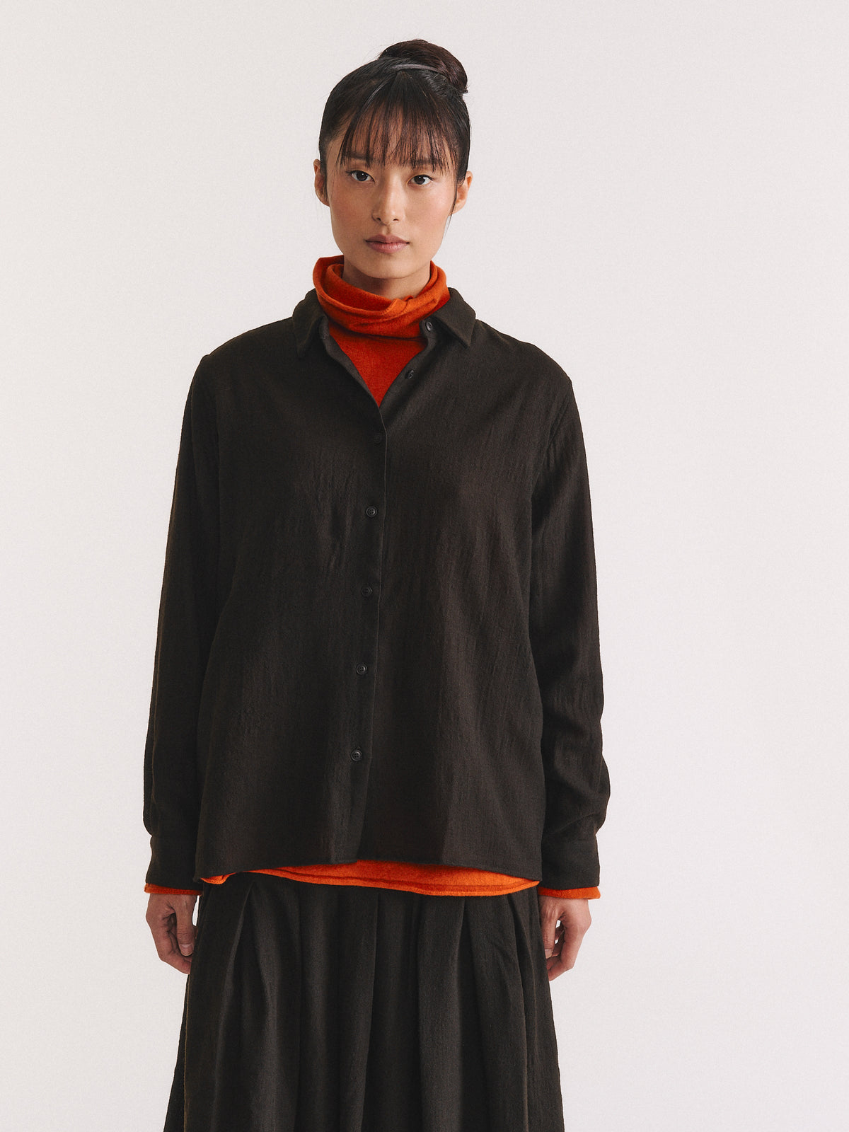 MARIA SHIRT - OPEN WEAVE - DARK BROWN
