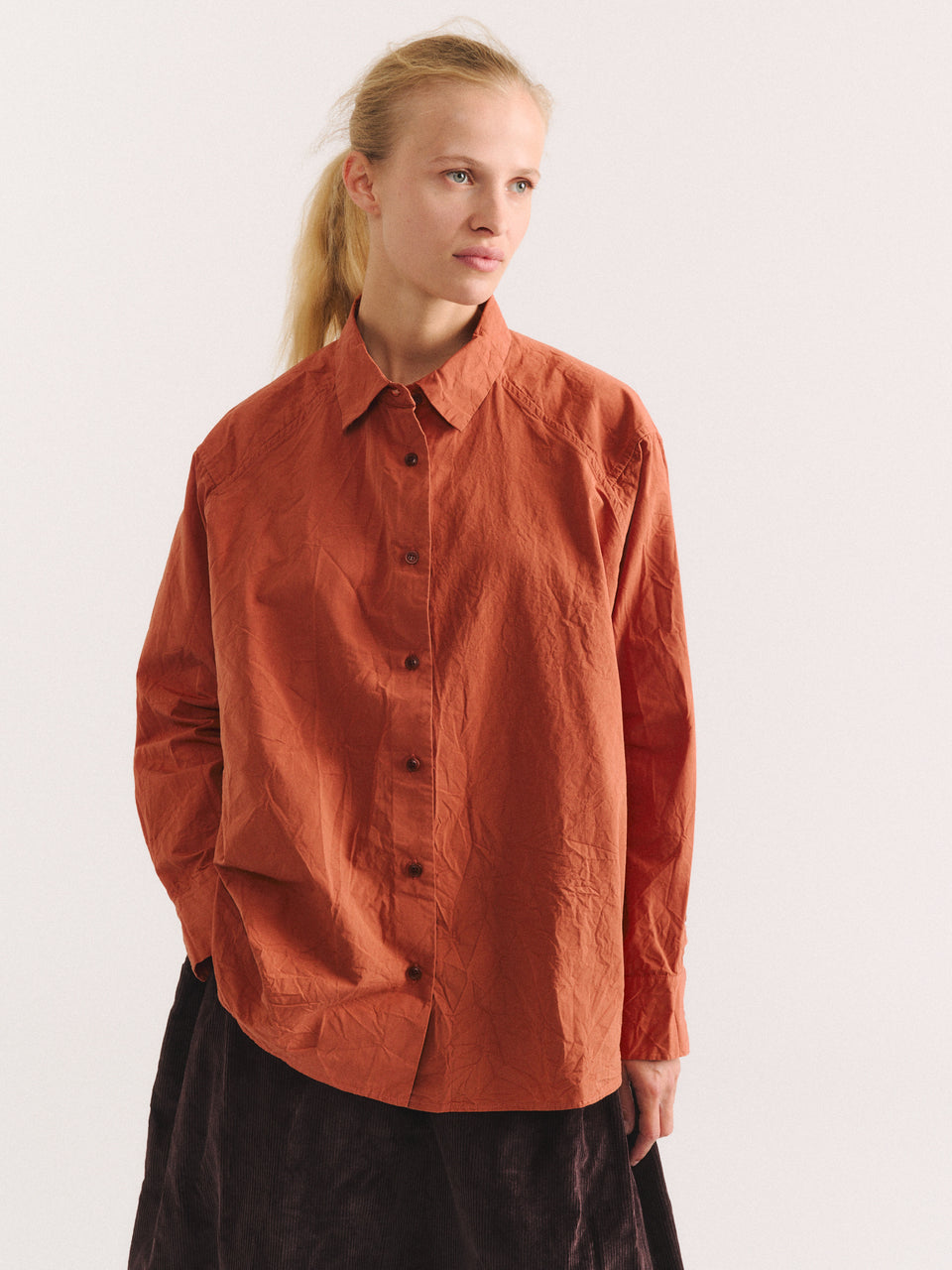 DRAYS TRAVAIL SHIRT - PAPER COT - BRICK