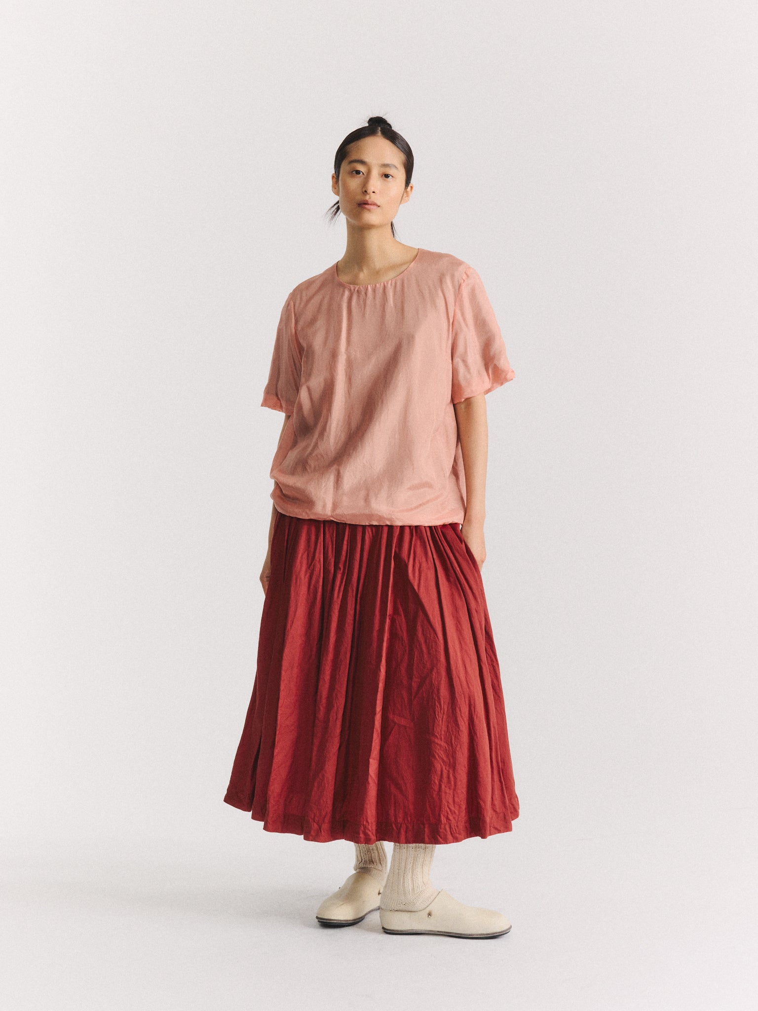 2 LAYERS TOP - L-SILK - OLD PINK