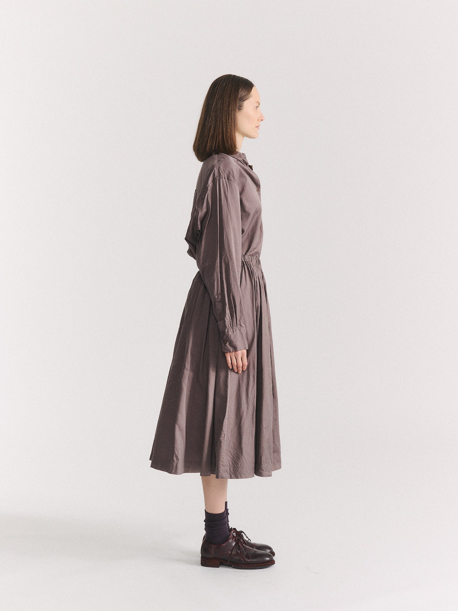 BB PLEAT SKIRT - TWILL COT SILK - CLAY