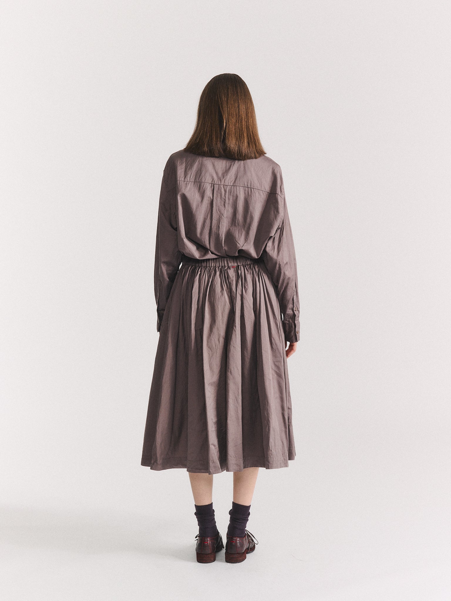 BB PLEAT SKIRT - TWILL COT SILK - CLAY