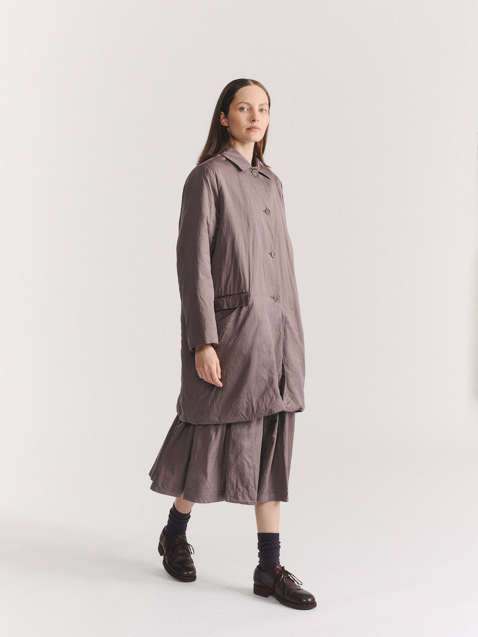 BB PLEAT SKIRT - TWILL COT SILK - CLAY