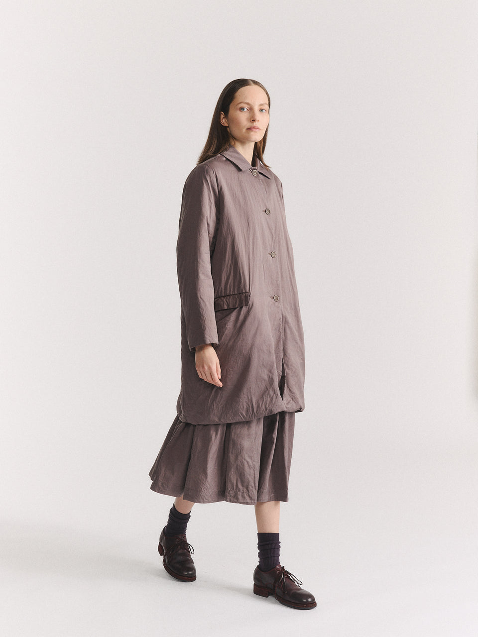 JUPE PLISSÉE BB - TWILL COT SOIE - ARGILE