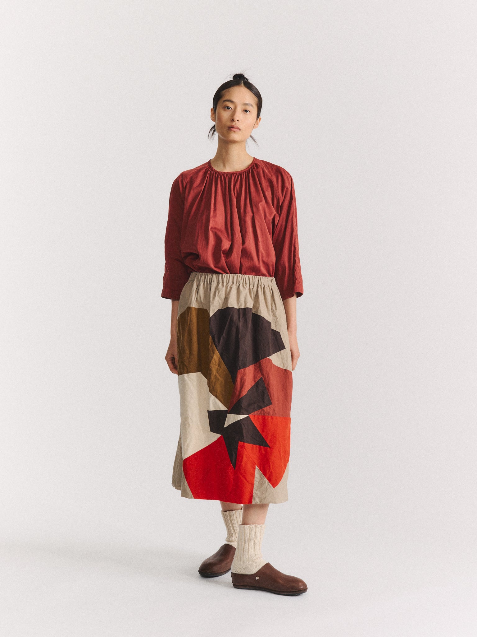 FLORAL PATCHWORK SKIRT - L WAX - MIXED COLORS