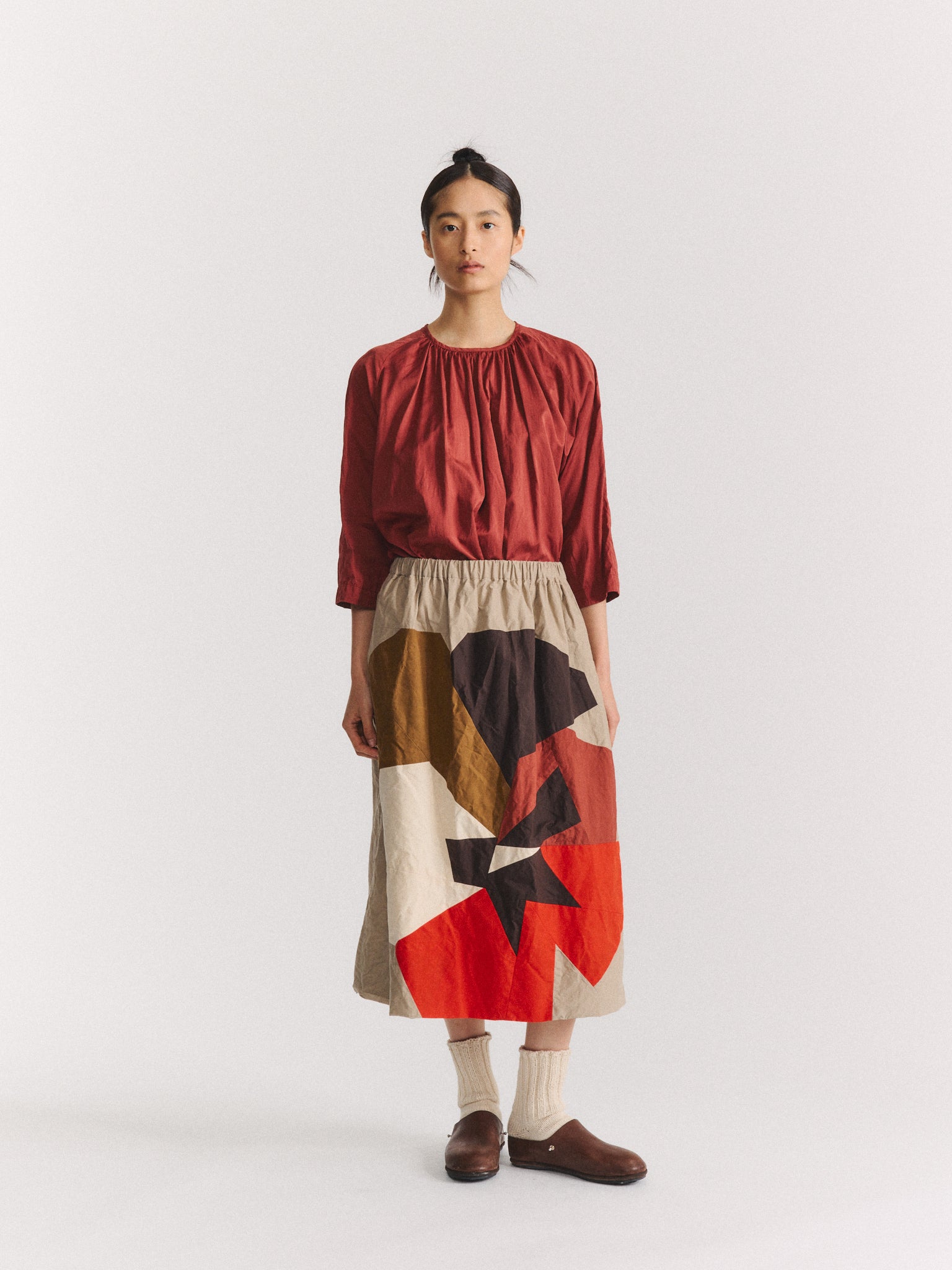 FLORAL PATCHWORK SKIRT - L WAX - MIXED COLORS