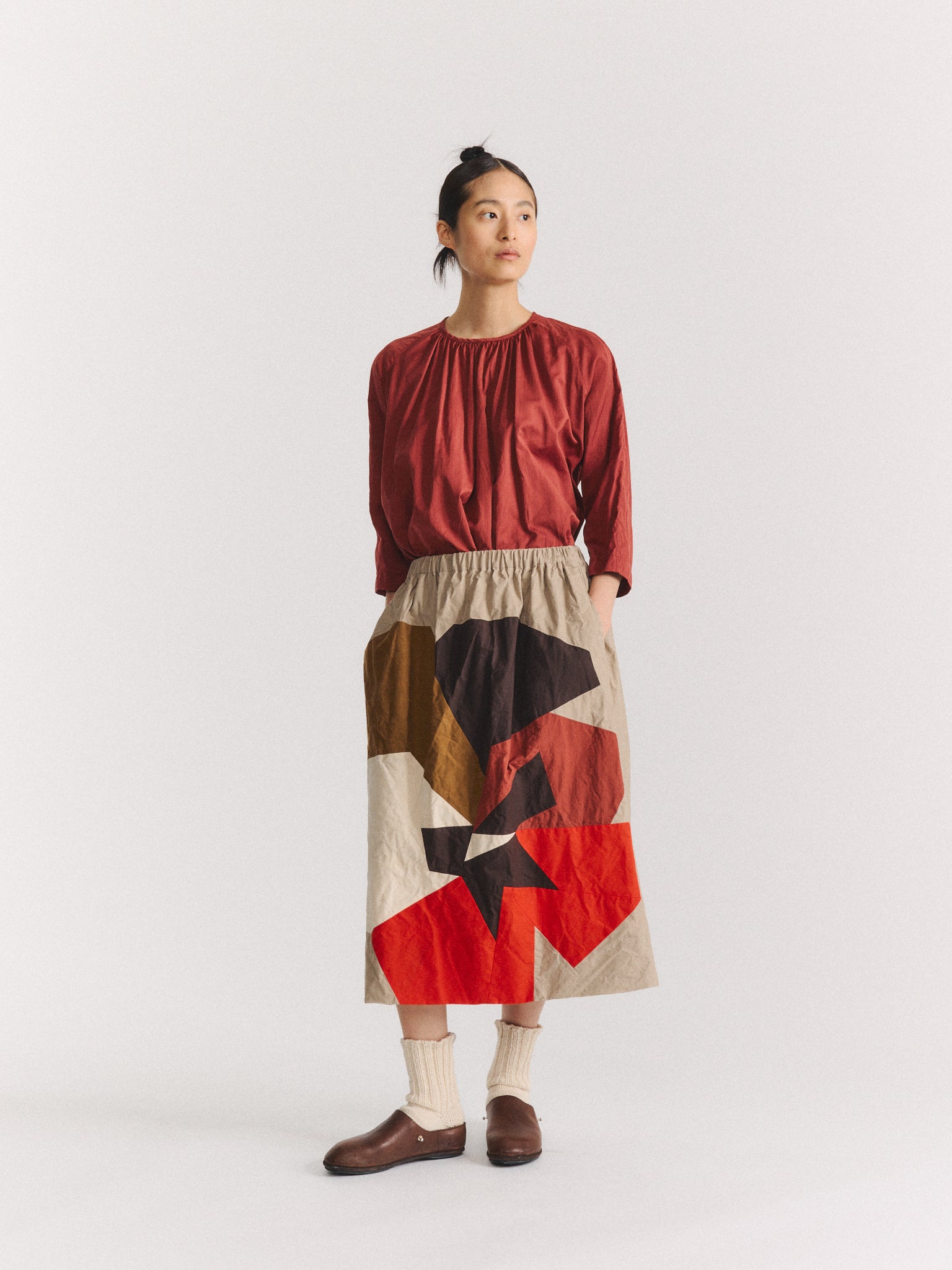 FLORAL PATCHWORK SKIRT - L WAX - MIXED COLORS