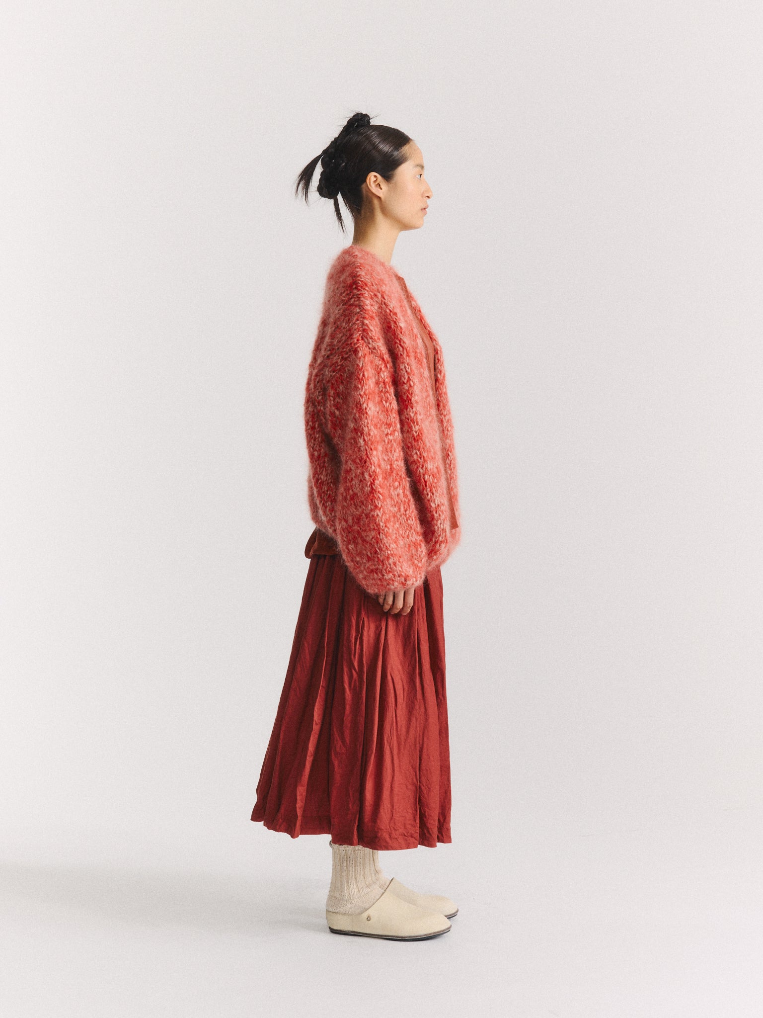 SHORT CARDIGAN - MOHAIR - ECRU/CORAIL