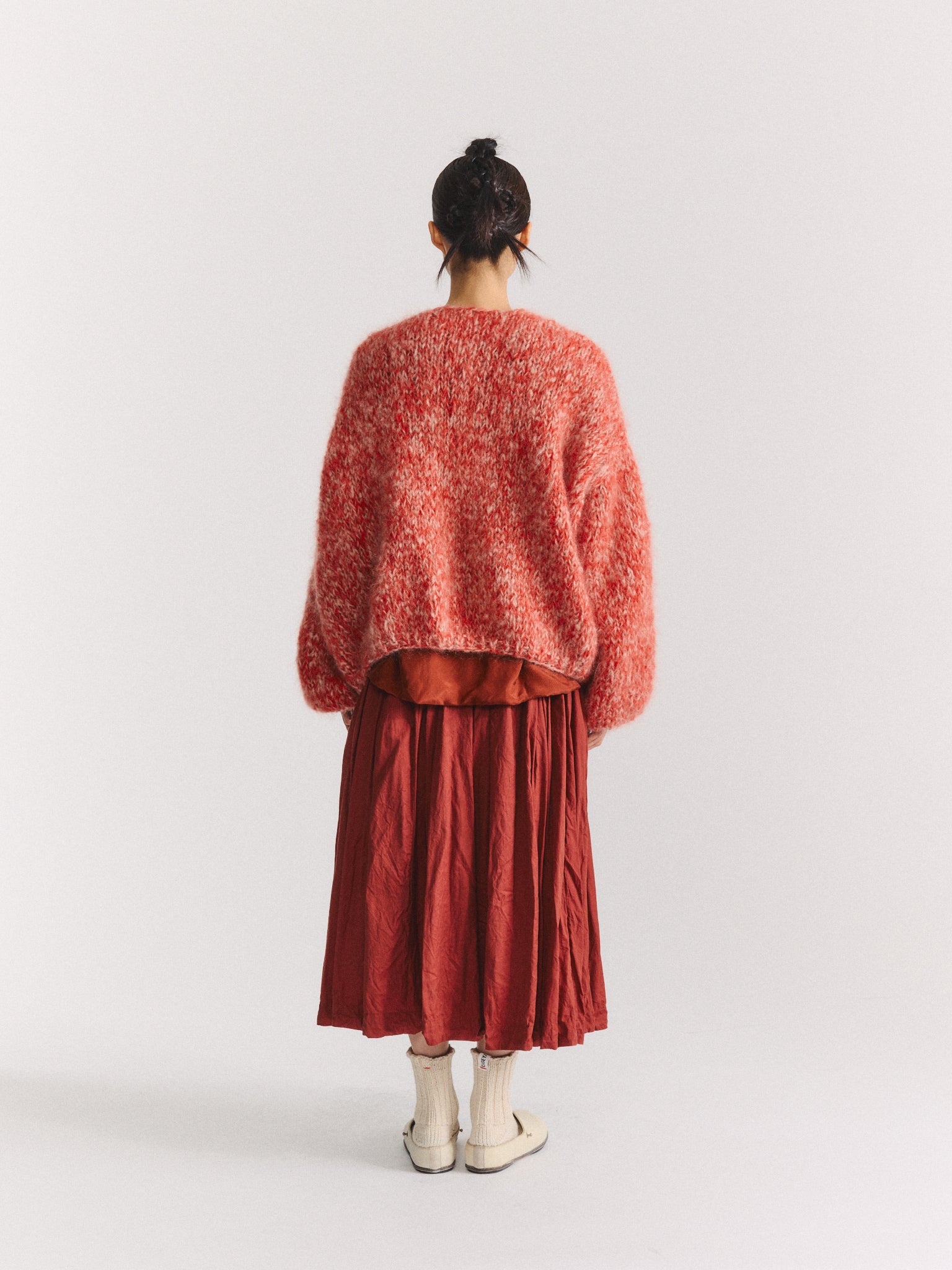 SHORT CARDIGAN - MOHAIR - ECRU/CORAIL