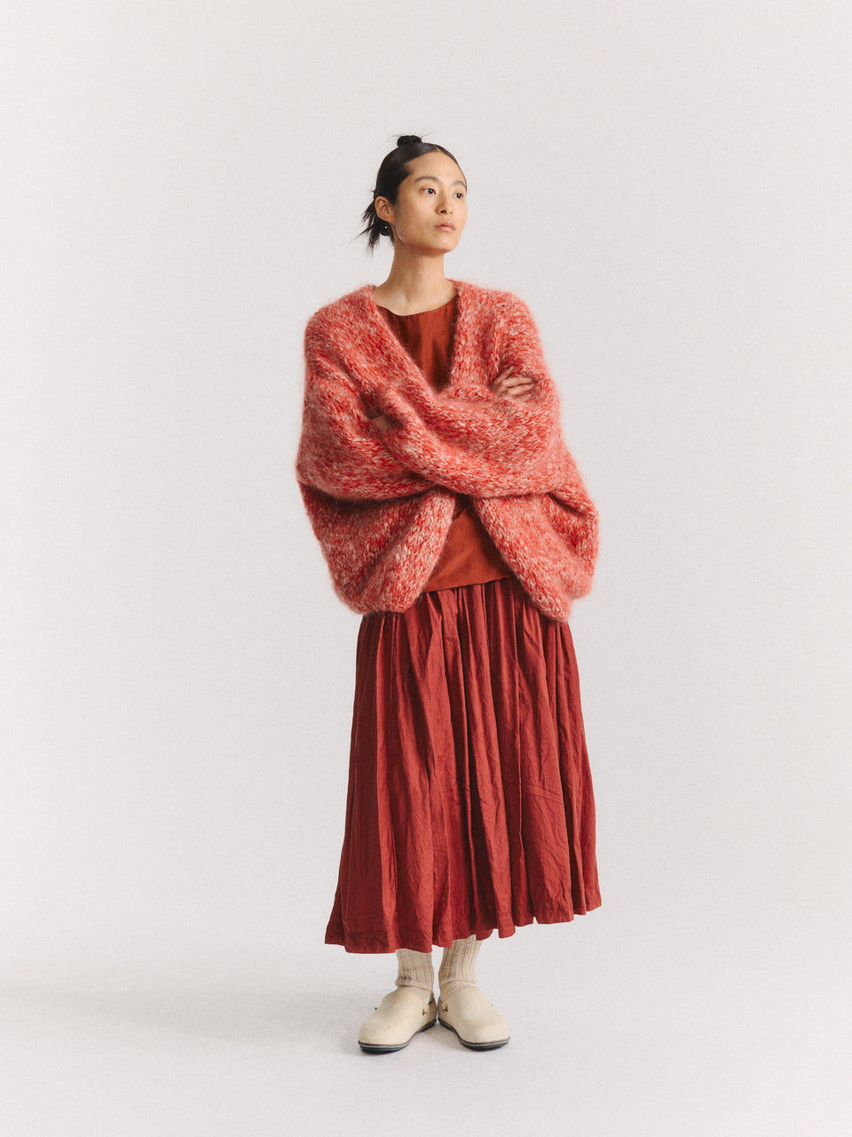 SHORT CARDIGAN - MOHAIR - ECRU/CORAIL