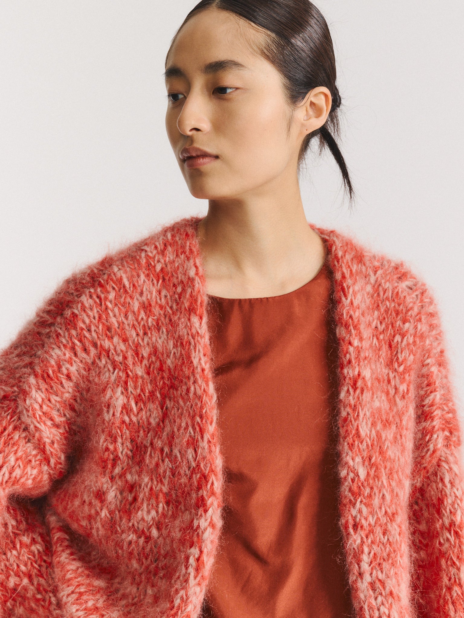 SHORT CARDIGAN - MOHAIR - ECRU/CORAIL