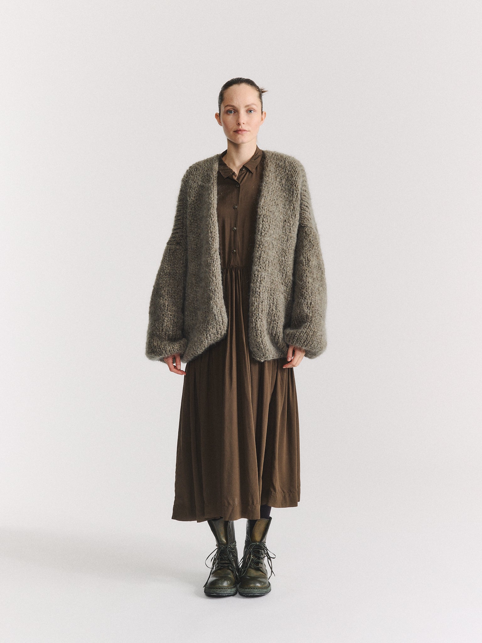 SHORT CARDIGAN - MOHAIR - KHAKI