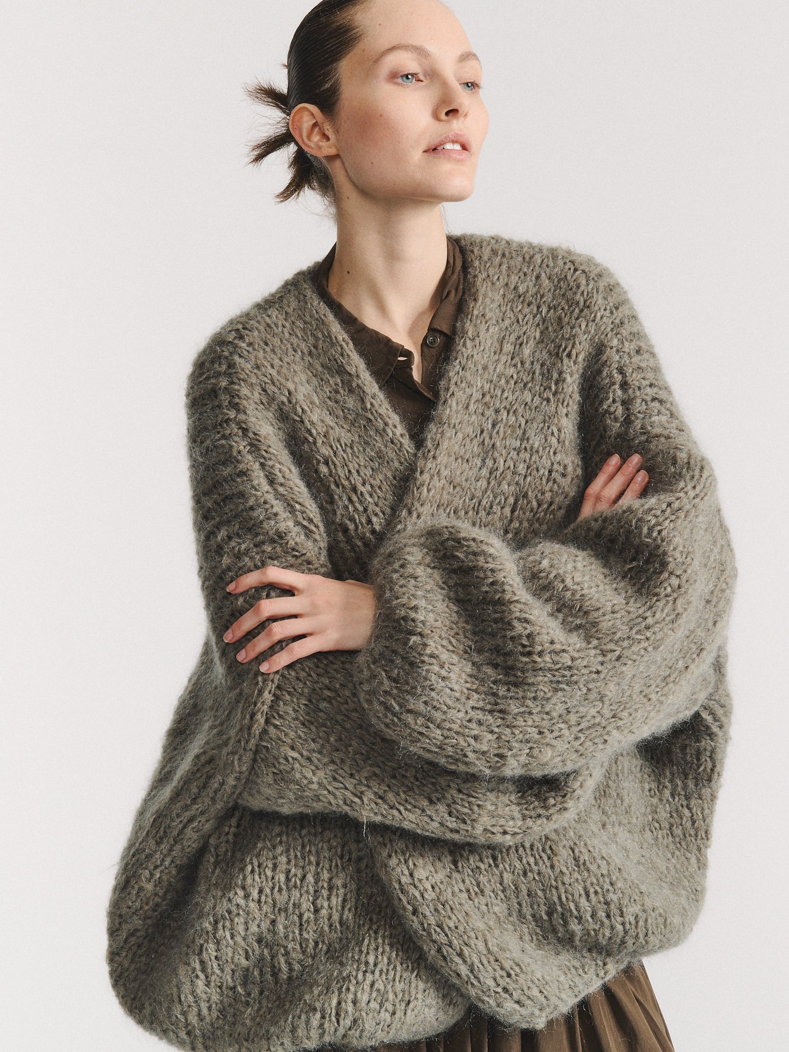 SHORT CARDIGAN - MOHAIR - KHAKI