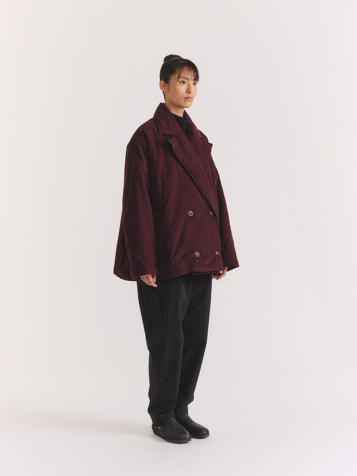 LUNA SHORT COAT - PIN CORD - BURGUNDY