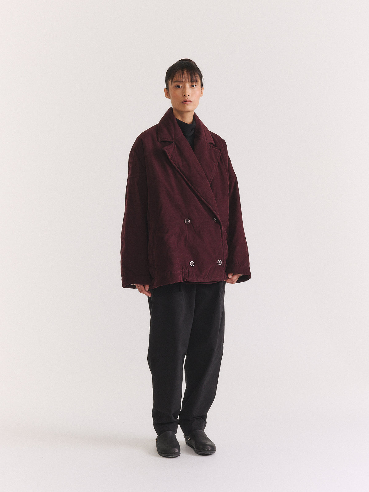 LUNA SHORT COAT - PIN CORD - BURGUNDY