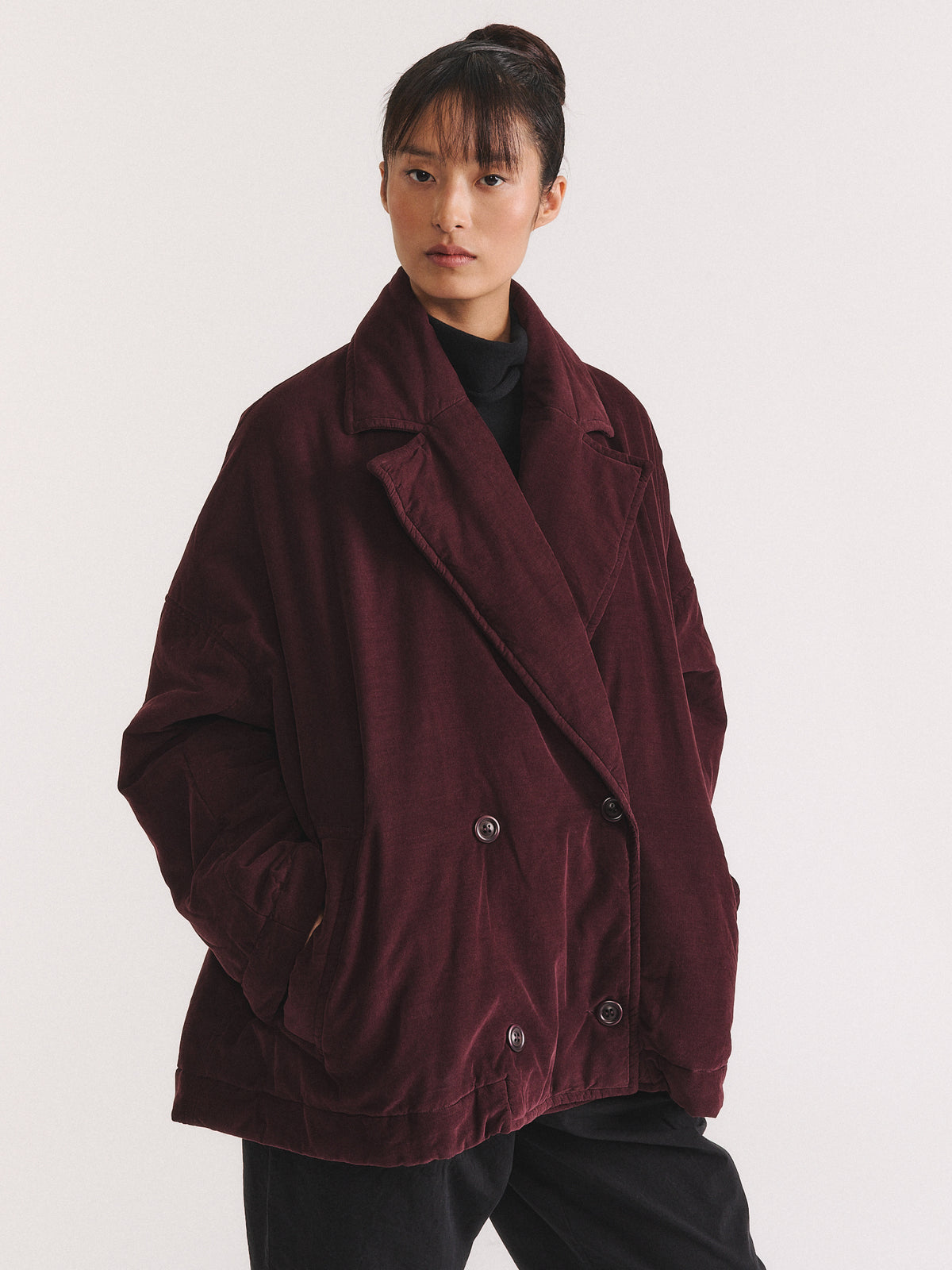 LUNA SHORT COAT - PIN CORD - BURGUNDY