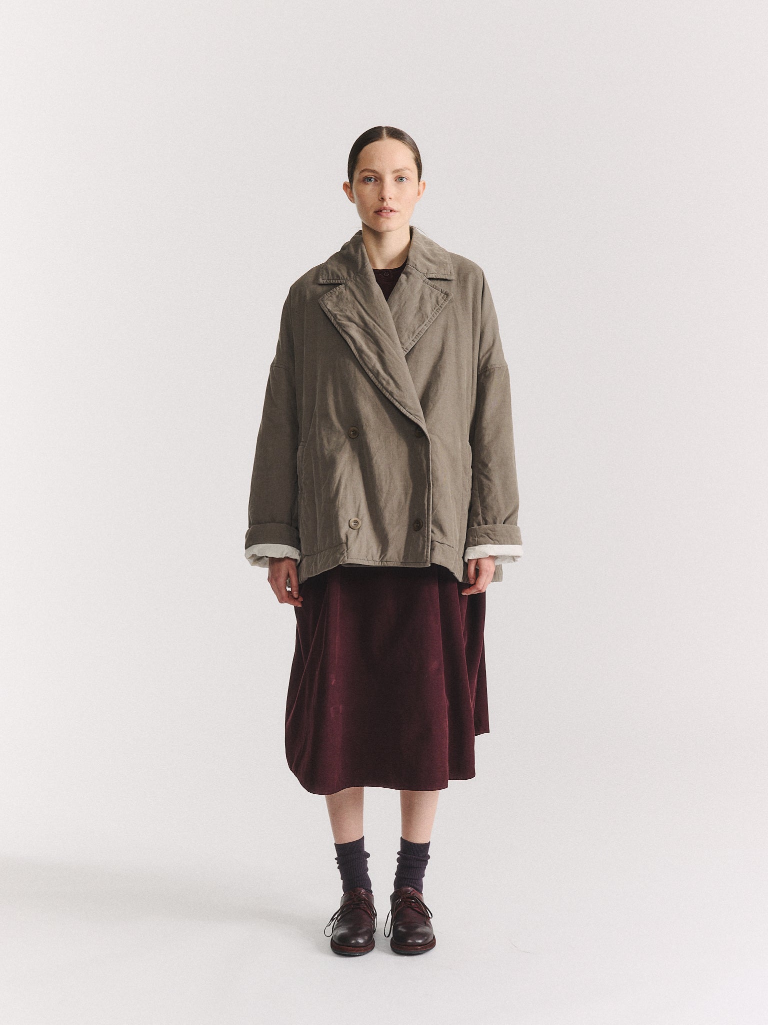 MANTEAU COURT LUNA - PIN CORD - KAKI CLAIR
