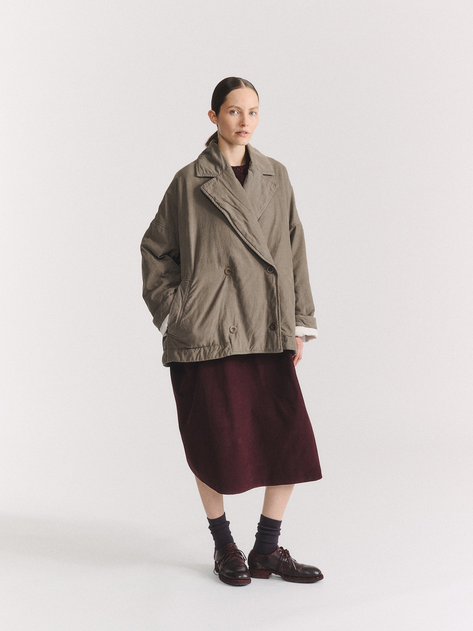 MANTEAU COURT LUNA - PIN CORD - KAKI CLAIR