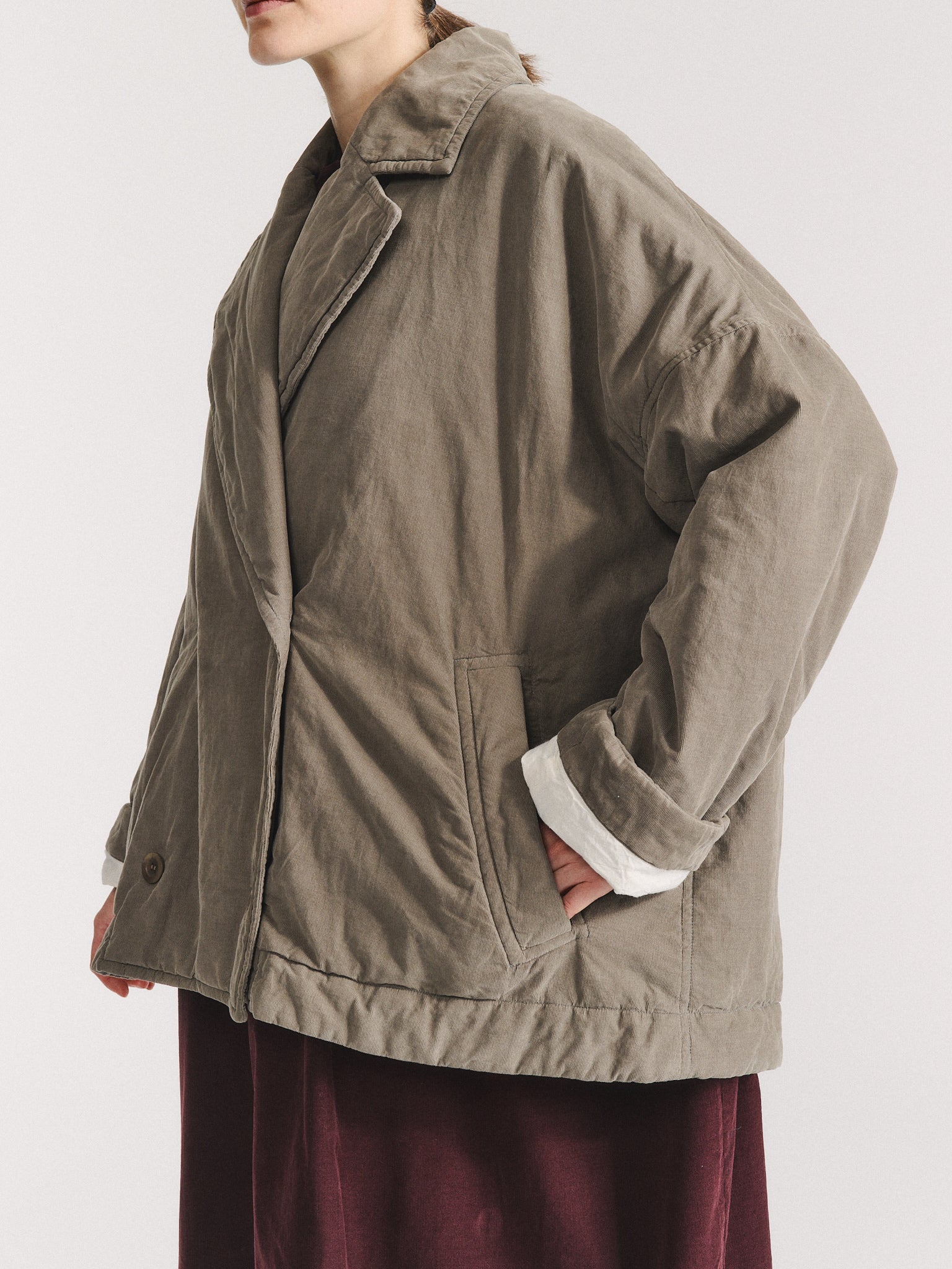 MANTEAU COURT LUNA - PIN CORD - KAKI CLAIR