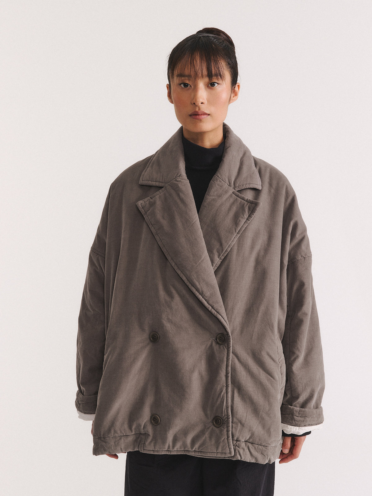 LUNA SHORT  COAT - PIN CORD - LIGHT KHAKI