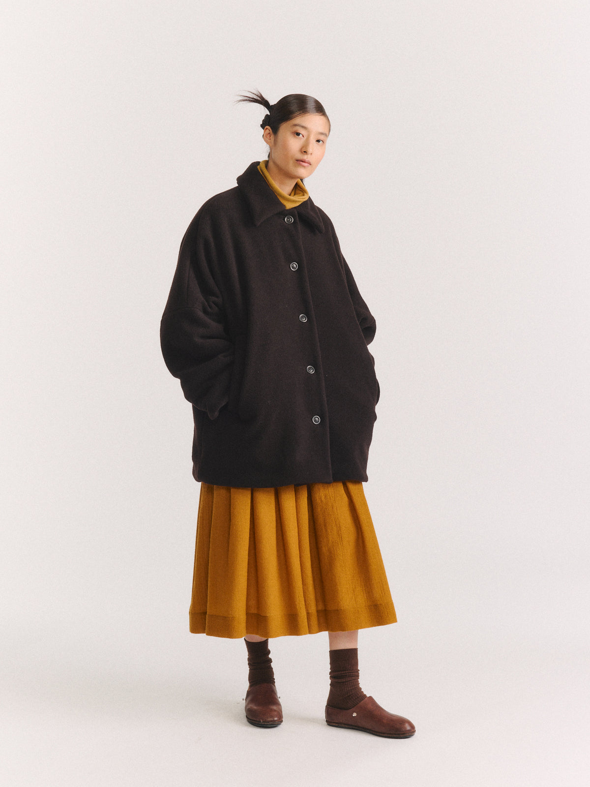 TRIANGLE COAT - HEAVY CASHEMRE - DARK BROWN