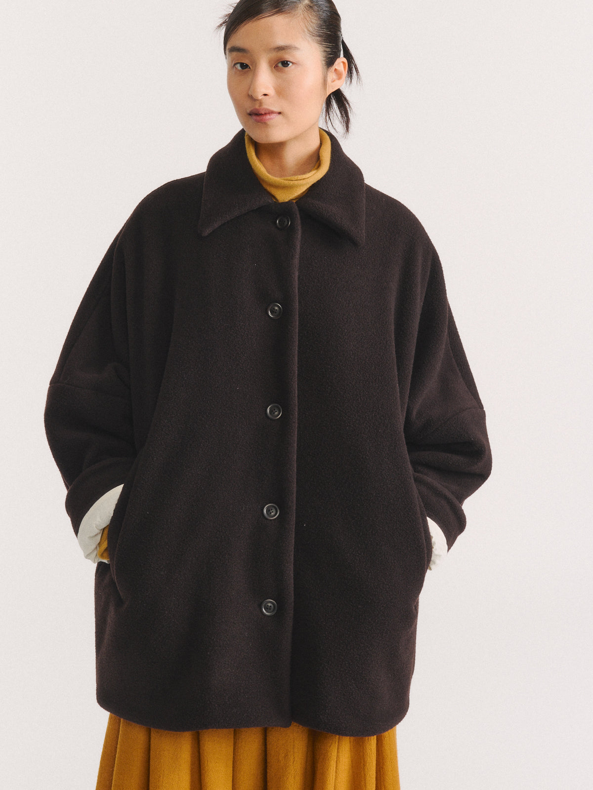 TRIANGLE COAT - HEAVY CASHEMRE - DARK BROWN