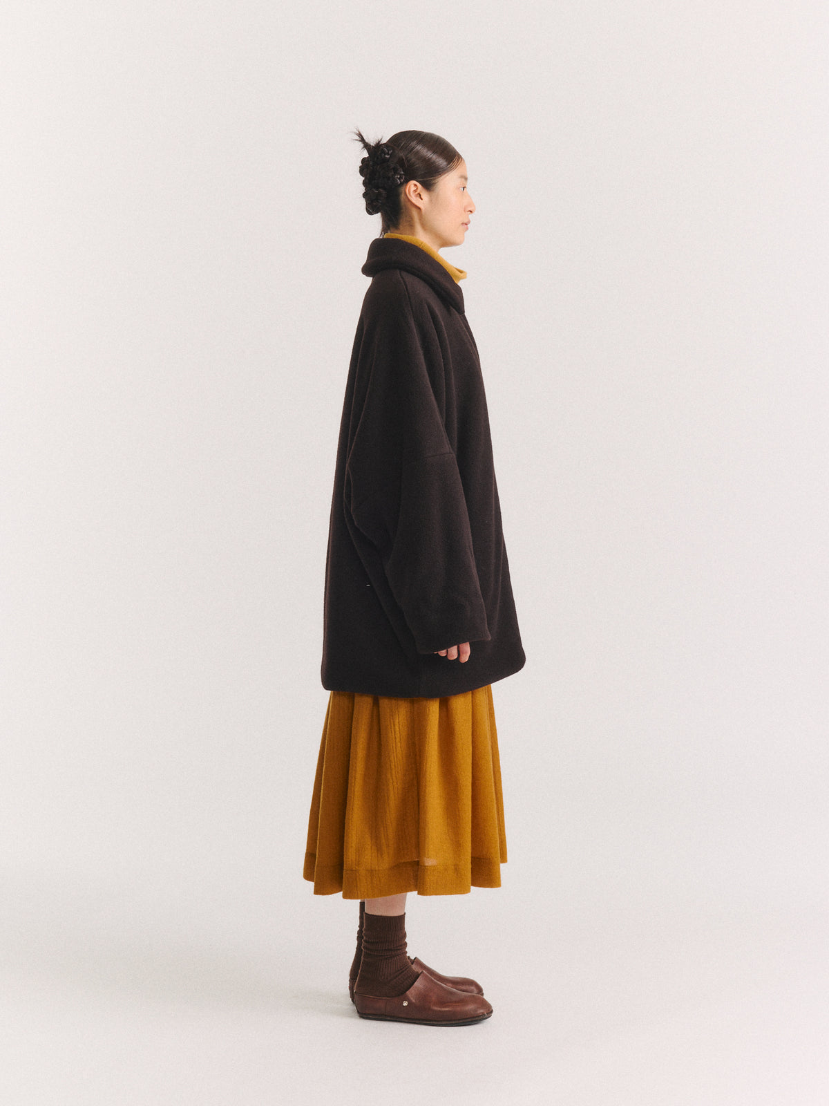 TRIANGLE COAT - HEAVY CASHEMRE - DARK BROWN