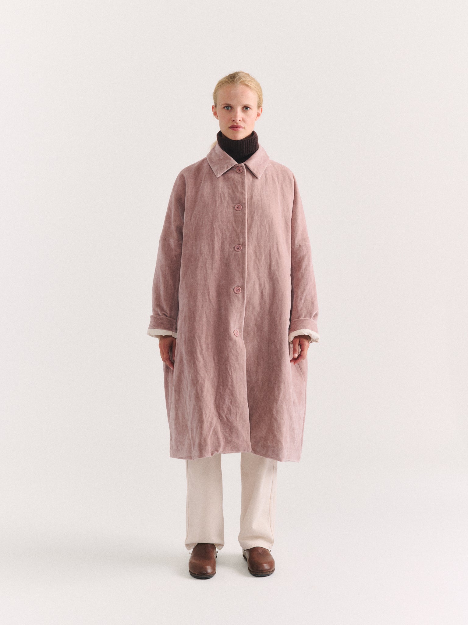 BIG BLOBBY COAT - MID VELVET - DUSTY PINK