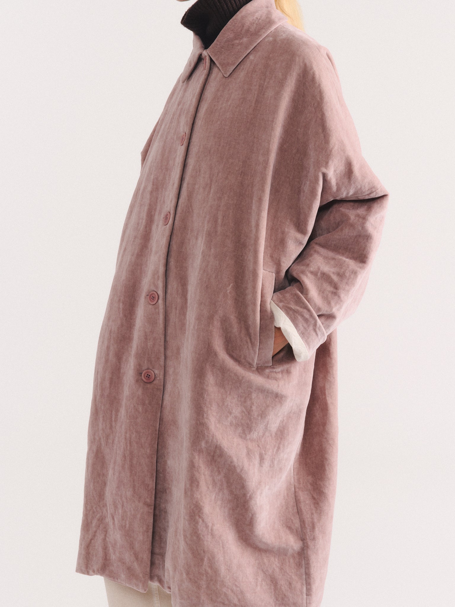 BIG BLOBBY COAT - MID VELVET - DUSTY PINK