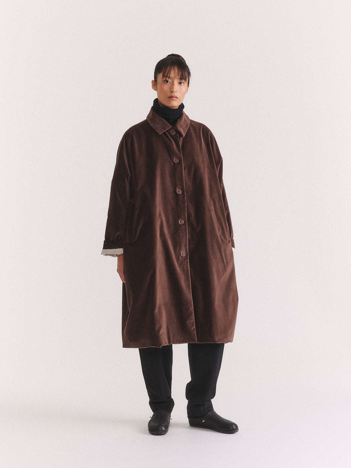 BIG BLOBBY COAT - VELVET - BROWN