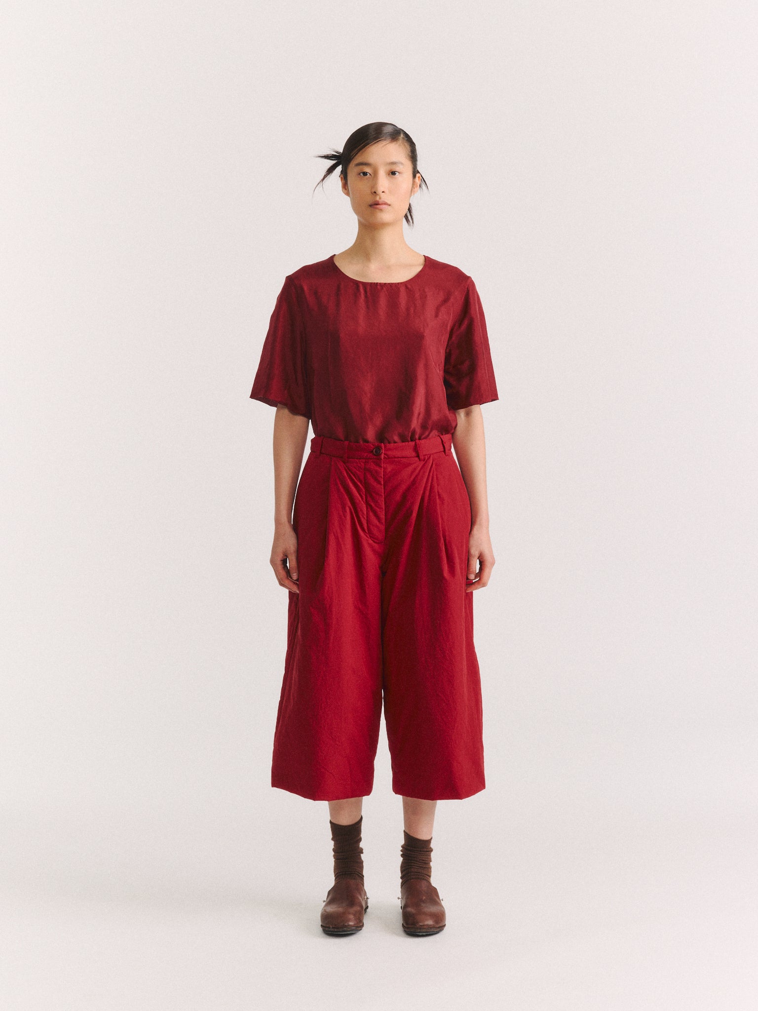 PP PANT - CHALK POPLIN - GARNET