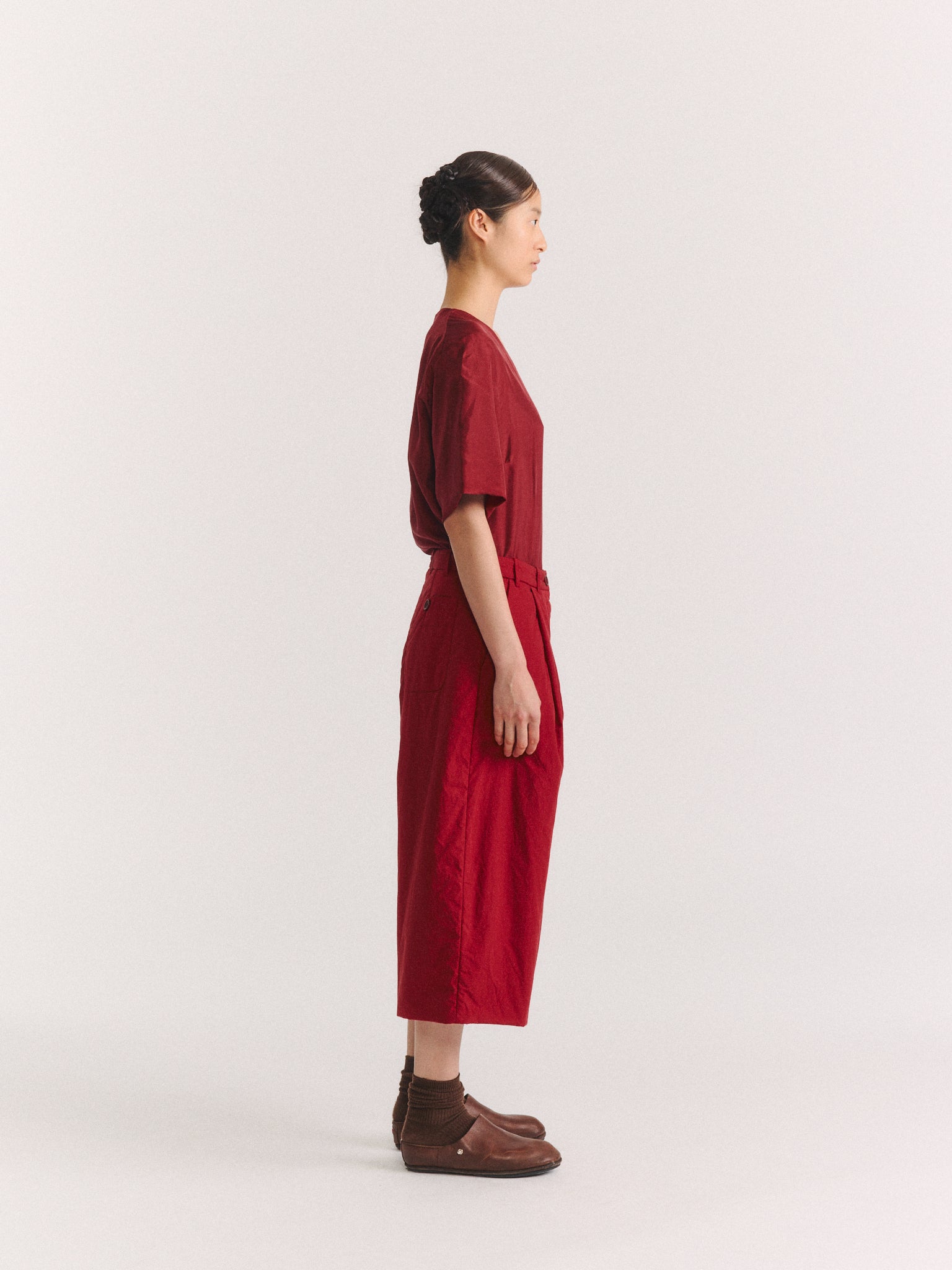 PP PANT - CHALK POPLIN - GARNET