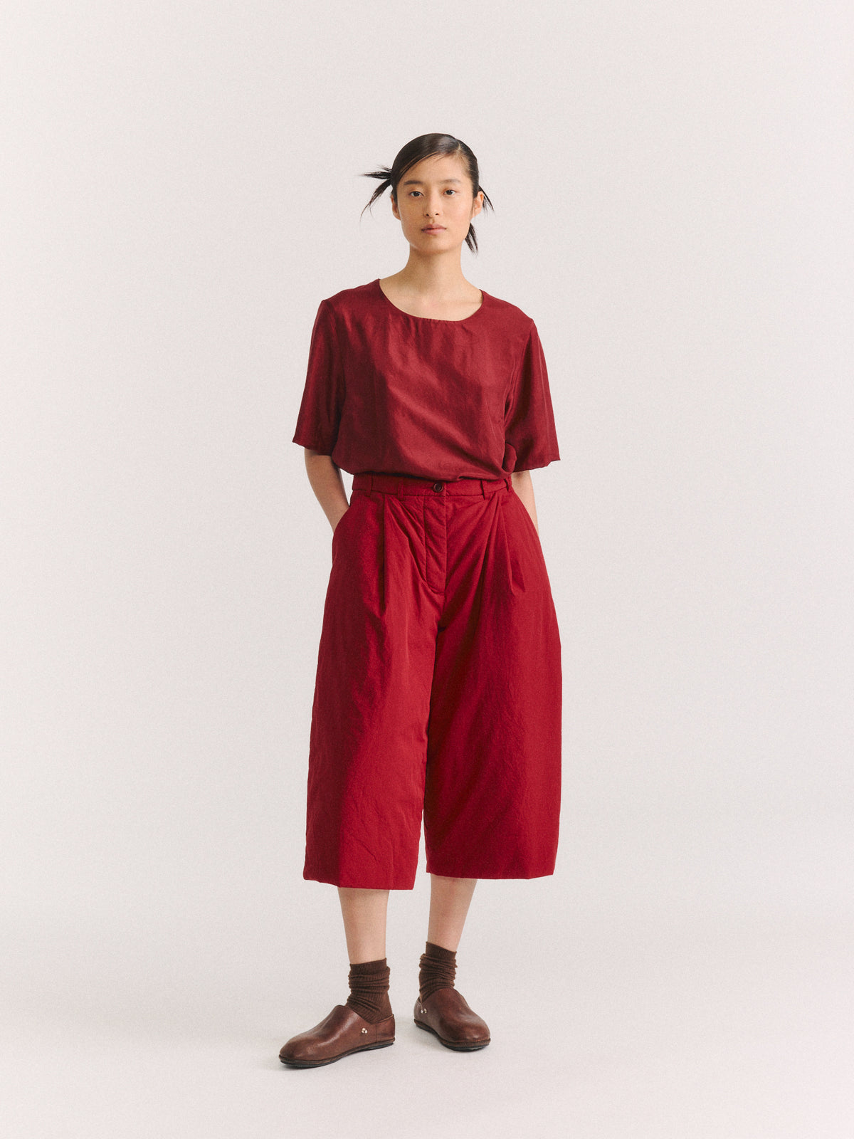 PP PANT - CHALK POPLIN - GARNET