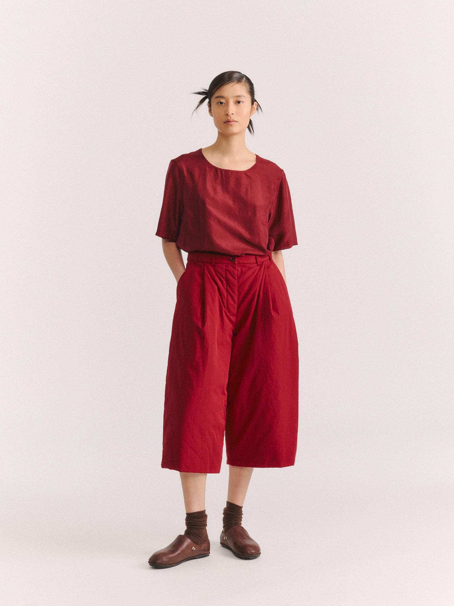 PP PANT - CHALK POPLIN - GARNET