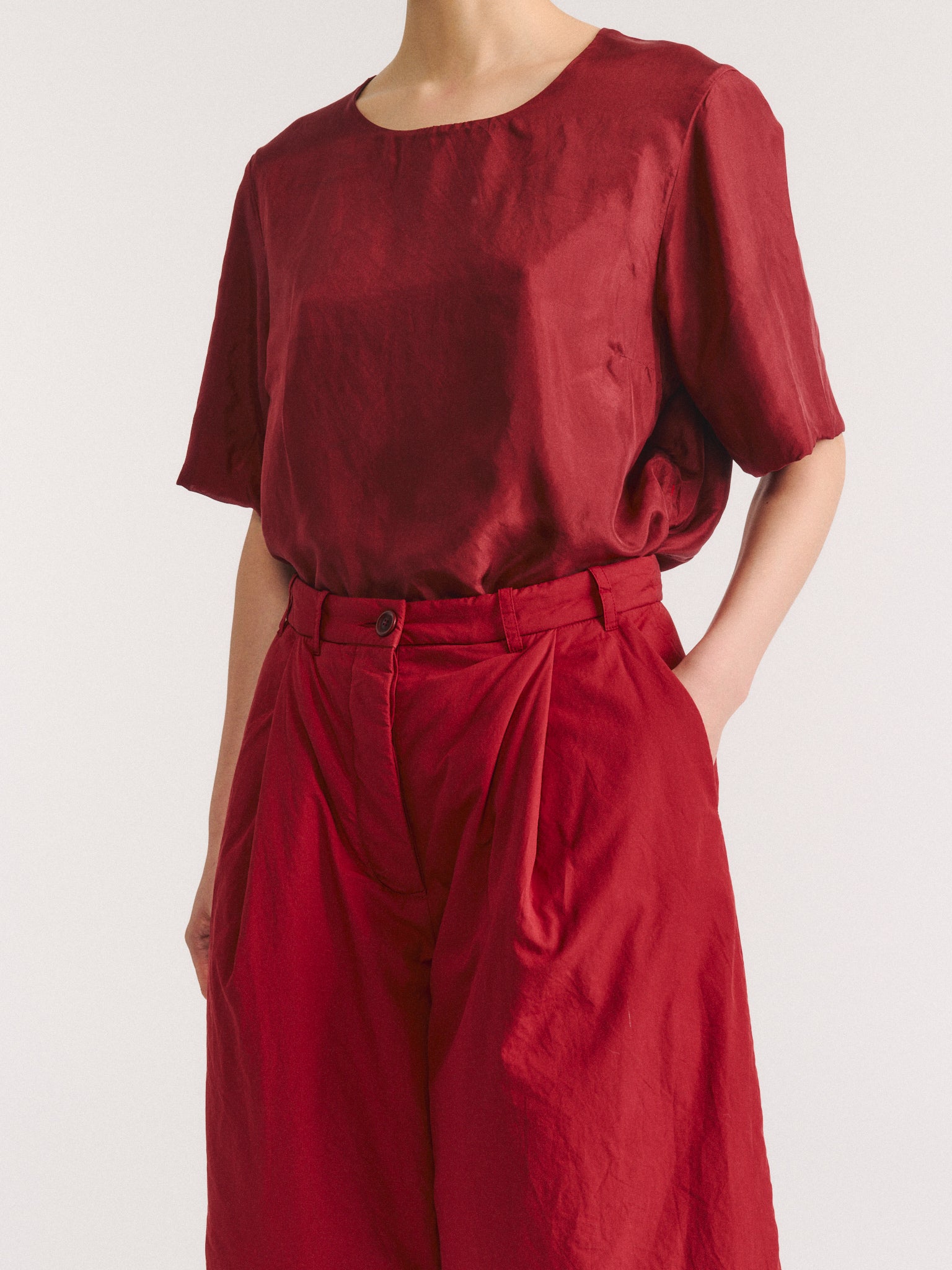 PP PANT - CHALK POPLIN - GARNET
