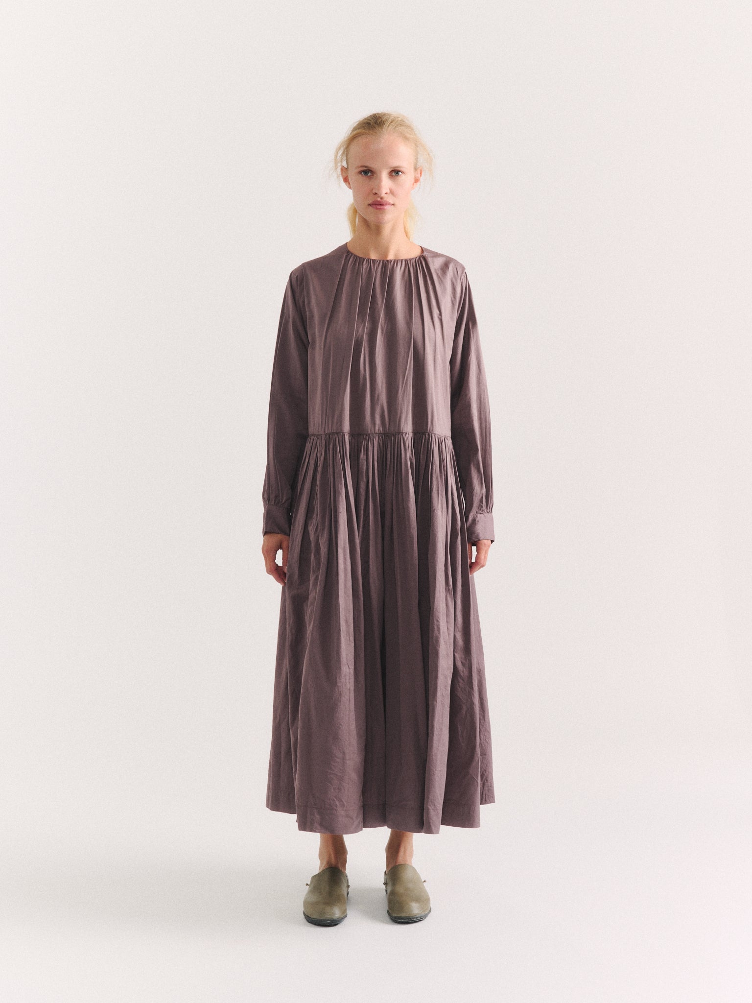 POMME RUCHEE DRESS - TWIL COT SILK - CLAY