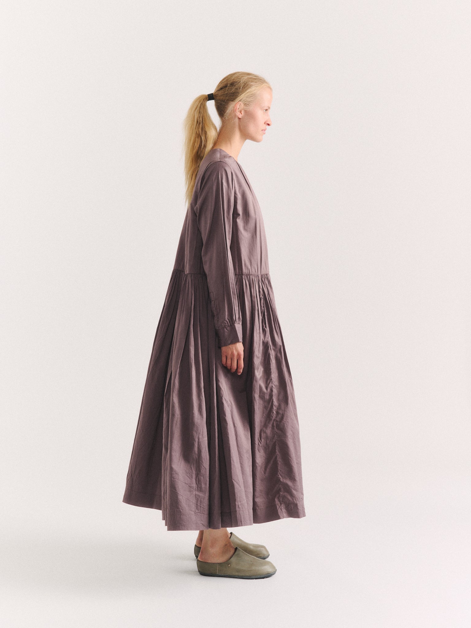 POMME RUCHEE DRESS - TWIL COT SILK - CLAY