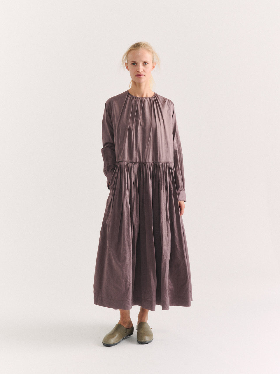 POMME RUCHEE DRESS - TWIL COT SILK - CLAY
